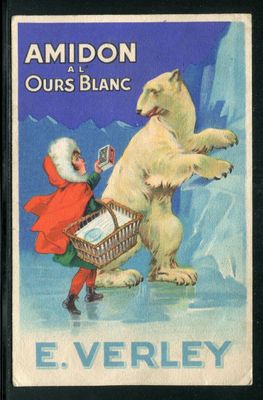 un vieux livre sur lequel figure l'image d'un vieil homme et d'un ours polaire