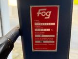 a close up of a blue parking meter with a red tag on it