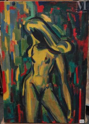 une peinture à l'huile représentant une femme debout devant un tableau