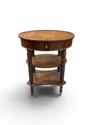 an old wooden table with a drawer on top of it