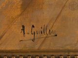 an image of a close up of a painting of a clock on a table