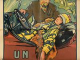 une vieille affiche de cinéma représentant un homme et une femme dans une voiture