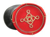 an image of a red and gold box with a knot
