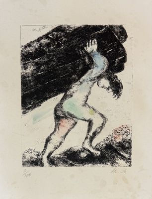 an image of a black and white drawing of a man carrying a large object