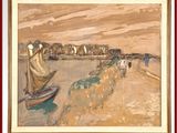 une image d'un tableau représentant un bateau sur l'eau
