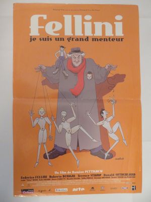 une affiche orange sur laquelle figure le dessin d'un homme en costume-cravate