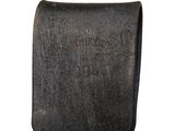a close up of a black leather case on a white background