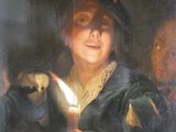 un tableau représentant une femme tenant une bougie allumée à la main