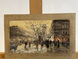 a picture of a painting of a city street scene