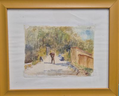 une photo d'un tableau représentant un homme marchant dans la rue