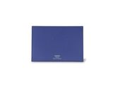 a blue card case with a small logo on the front