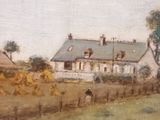 painting of a farm scene with cows grazing in a field