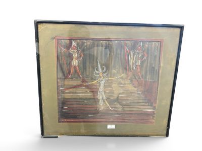 framed painting of a scene of a man and woman in a circus