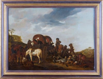 an image of a painting of a group of people on horses