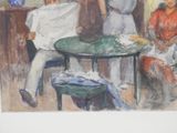 painting of a group of people sitting around a table in a room