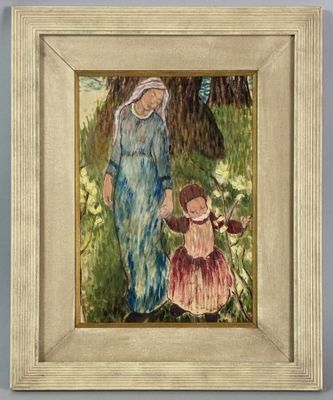 painting of a woman and child in a field of flowers