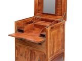 an image of a wooden desk with a mirror on top of it