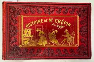un vieux livre rouge sur lequel figure la photo d'un groupe de personnes