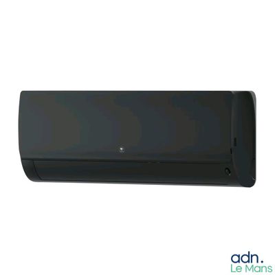 a close up of a black air conditioner on a white background