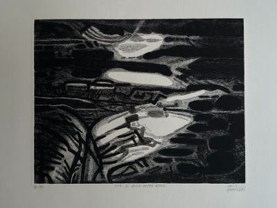 a black and white drawing of a zebra in the water