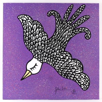 an image of a drawing of a bird on a purple background