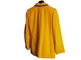 yellow coat with black collar and cuffs