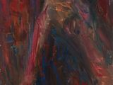 une peinture abstraite représentant une femme en robe rouge