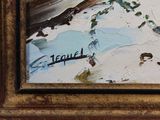 a picture of a painting of a person on a snowboard
