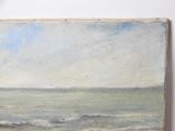 a painting on the wall of a room with a surfboard in the foreground