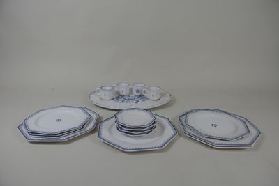 five plates and four cups on the table