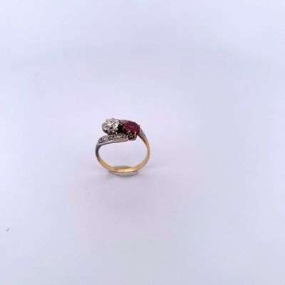 Bague Toi et Moi ornée d'un diamant taille ancienne d'enviro… - Photo 1