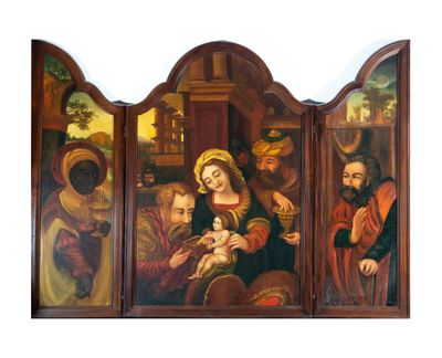 une image d'un tableau représentant un groupe de personnes dans une pièce