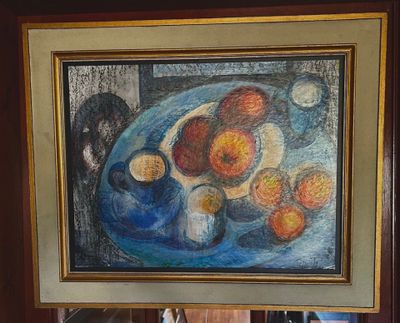 a picture of a painting on the wall of a restaurant