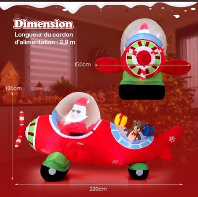 an inflatable christmas decoration with santa claus riding a toy plane