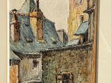 tableau représentant un vieux bâtiment surmonté d'une horloge