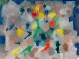 une peinture représentant un bouquet de fleurs dans un vase