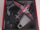 a red and silver airplane in a red box