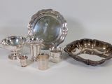 silver plated items including a bowl, bowl, spoon, and other items