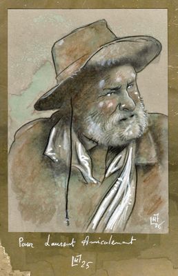 tableau représentant un vieil homme portant un chapeau et une écharpe