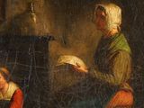 an old painting of a woman reading a book next to a young girl