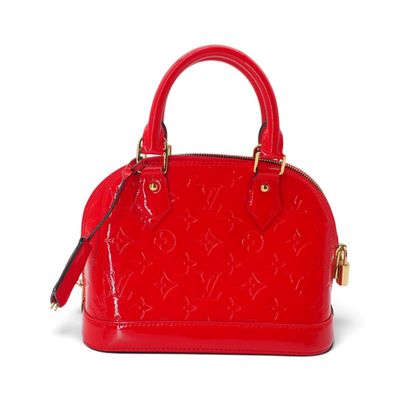 Sac à main Louis Vu Vu en cuir verni rouge avec finitions dorées