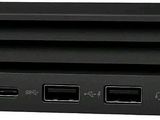 the front view of a black hp desktop computer with four usb ports