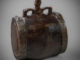an old wooden barrel with a handle on a gray background