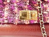 chanel purple tweed and gold chain clutch bag