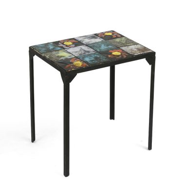 an image of a small table with a colorful design on it