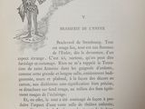 an old book with a drawing of a man holding a sword
