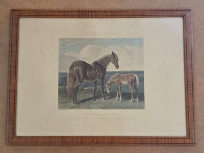 painting of two horses and a foal in a field