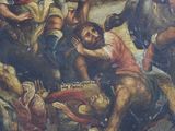 a painting of a painting of a man being carried by a group of people