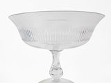 clear glass footed bowl on pedestal on white background