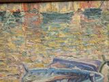 a painting of a boat in a body of water